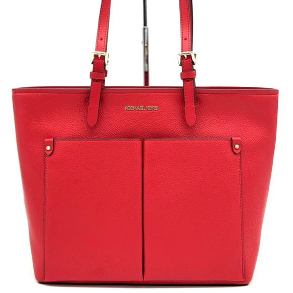 Michael Kors Jet Set Medium Pocket Tote Bag Red/Gold